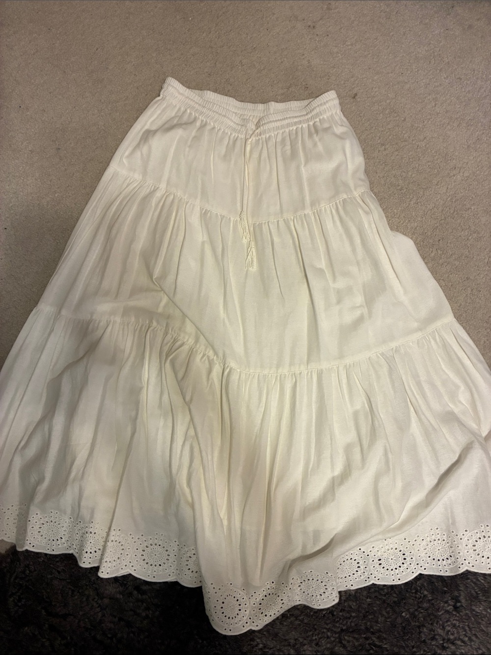 House of Harlow 1960 Cream Tiered Eyelet Midi Skirt